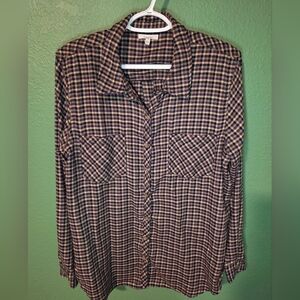Maurices Purple Plaid Button Front Shirt XL Rayon Blend Flannel Style Top
